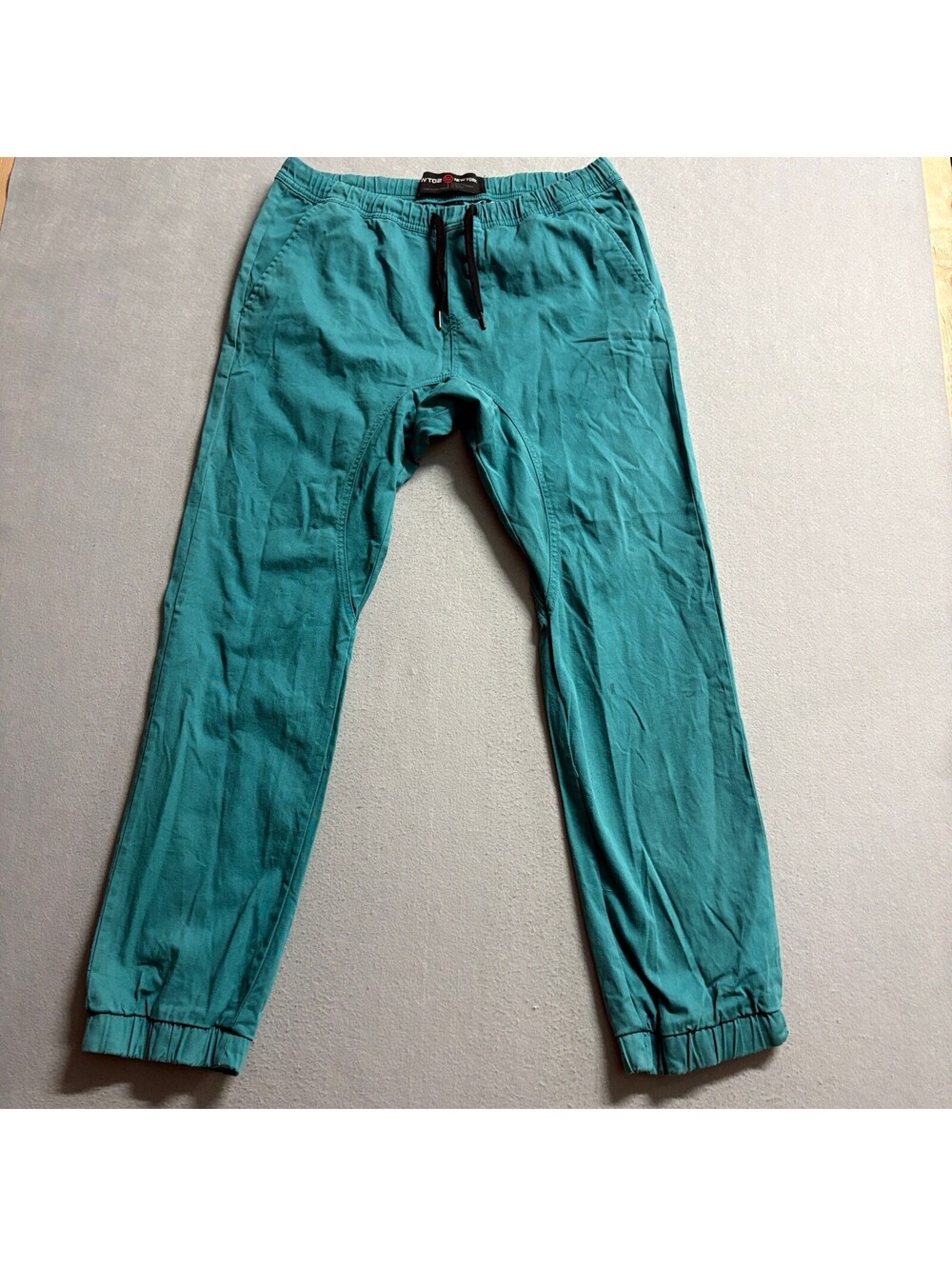 WT02 New York Mens Jogger Pants Medium Teal Green Cotton Stretch Elastic Waist